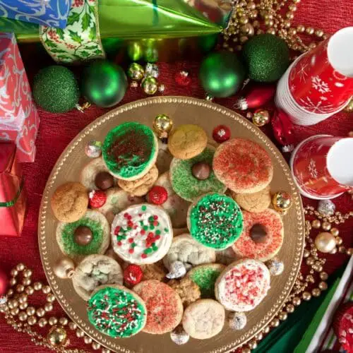 A plate of a variety of Christmas cookies.