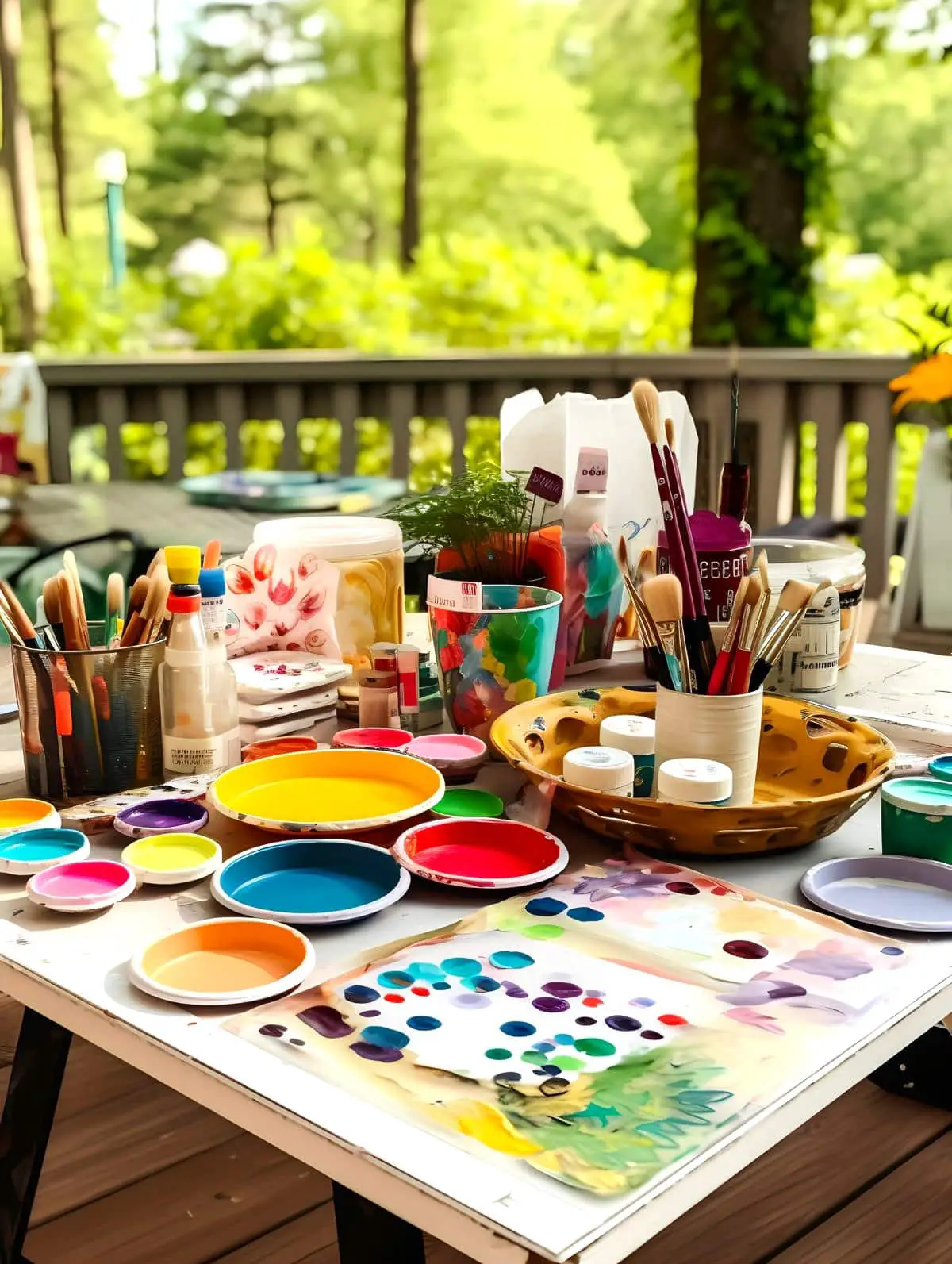 A ceramics party table at home outside.