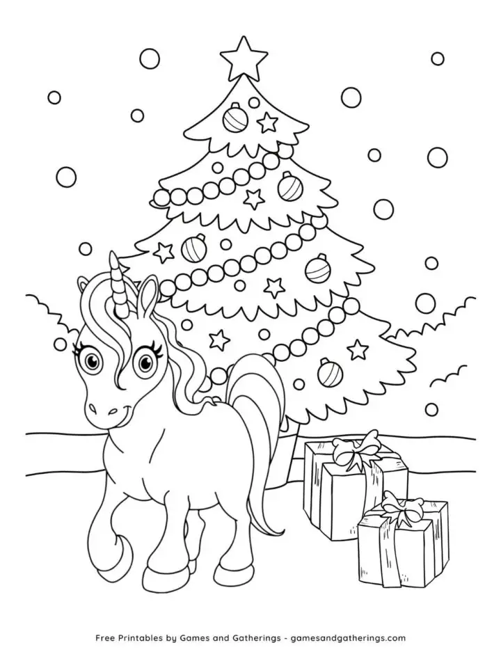 Free Christmas Unicorn Coloring Pages - Games and Gatherings