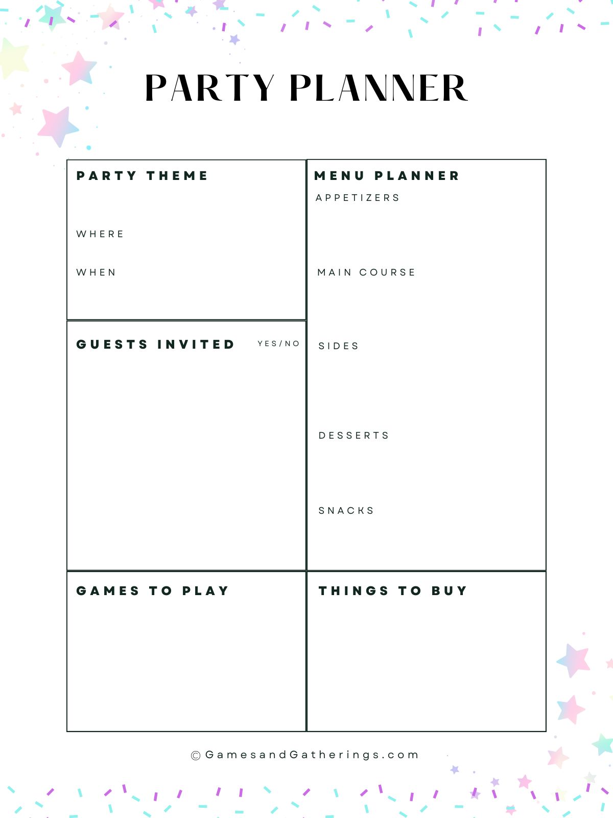 A party planner guide template.