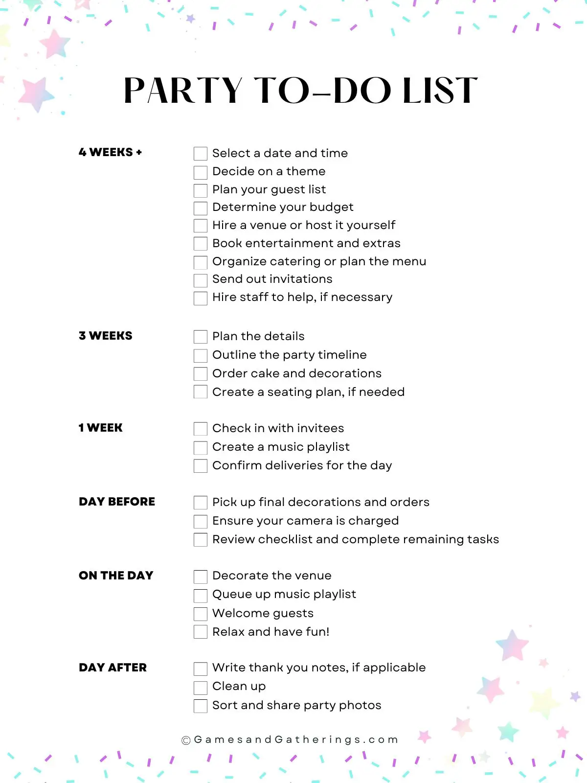 A party planning checklist.