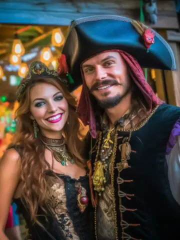 A couple at a pirate themed house party.
