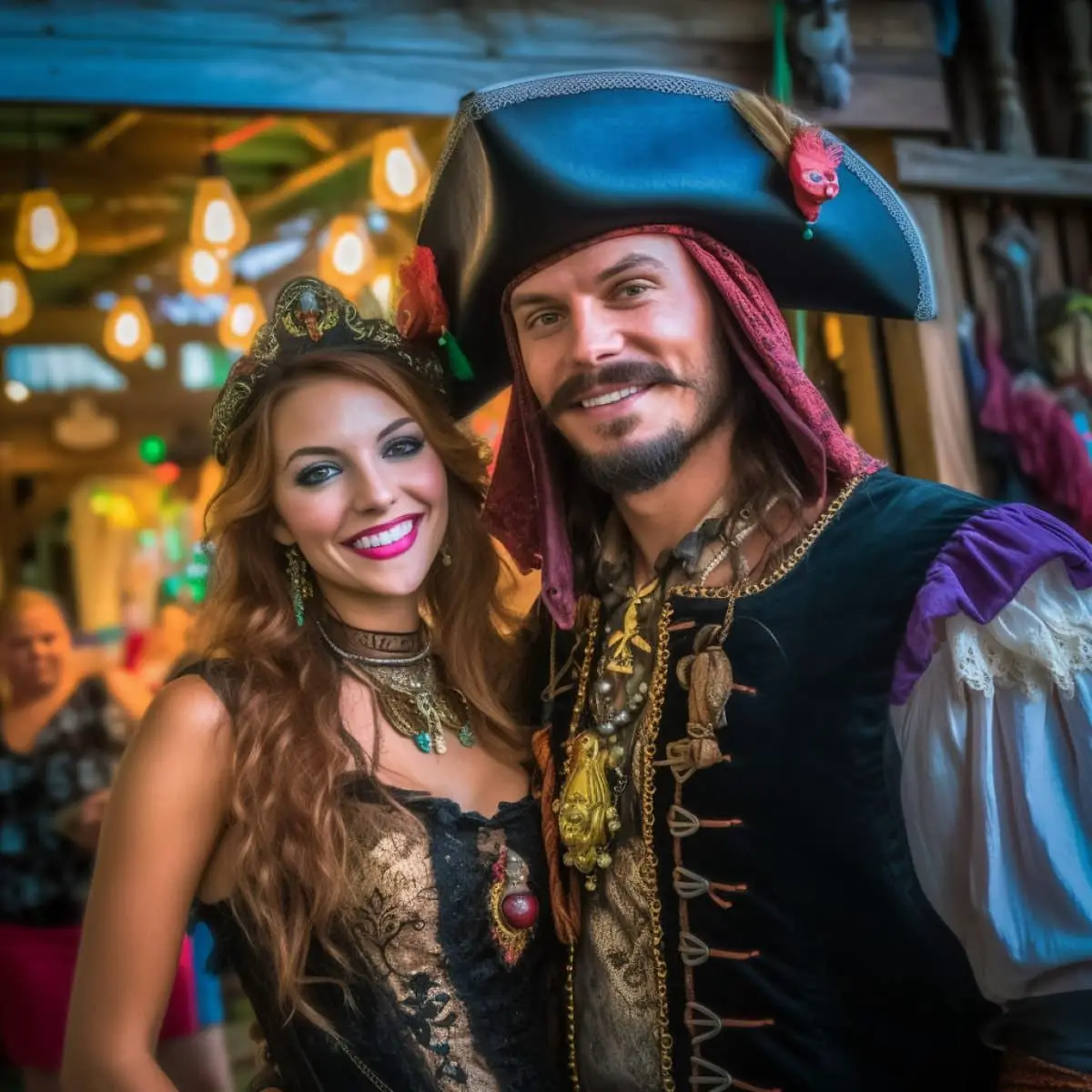 A couple at a pirate themed house party.