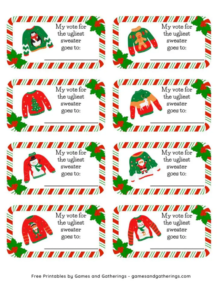 Free Ugly Christmas Sweater Voting Ballots (printable pdf) - Games and ...